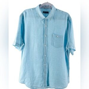 Men's Neiman Marcus 100% Linen Button Up Shirt XL Sky Blue Short Sleeve